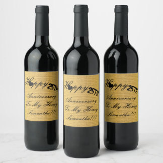 Elegant Custom Gold Black 25th Anniversary  Wine Label