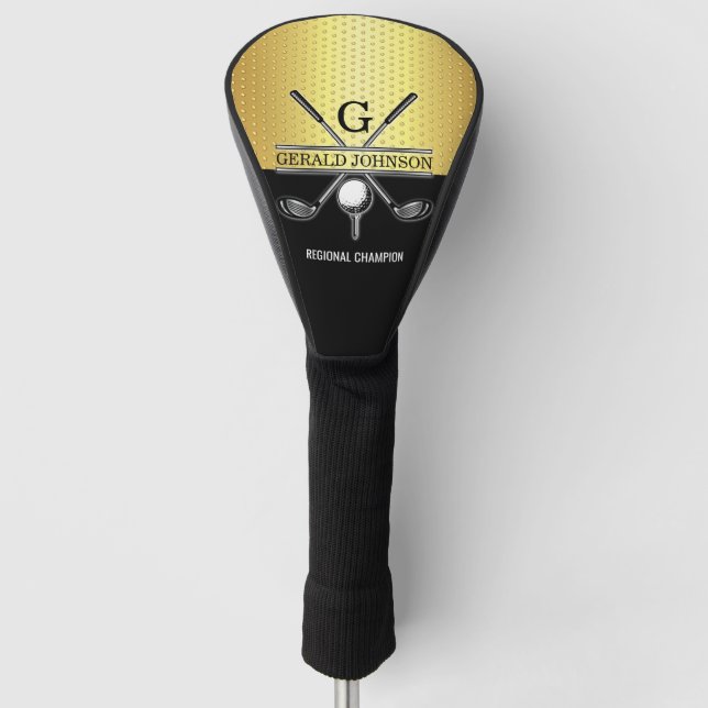 Elegant Custom Gold-Black Monogram Golf Head Cover (Front)