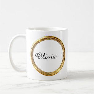 Elegant Custom Gold Glitter Frame Initial Name Mug