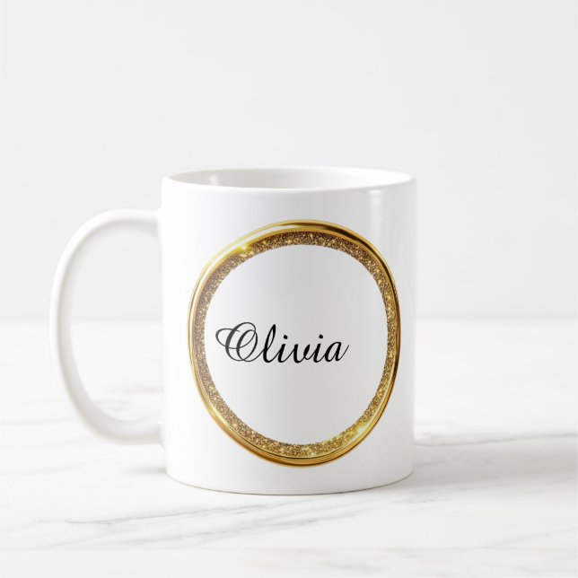 Elegant Custom Gold Glitter Frame Initial Name Mug (Left)