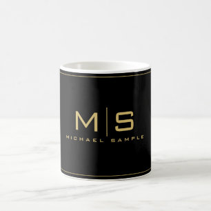 Elegant Custom Gold Name Monogram Black Coffee Mug