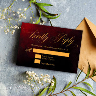 Elegant Custom Gold Red and Black Wedding RSVP Card