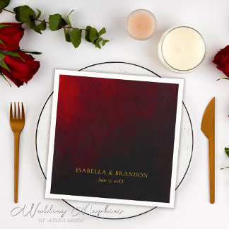 Elegant Custom Gold Red Black Wedding Napkin