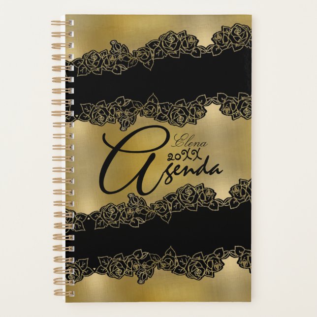 elegant custom gold with roses planner (Front)