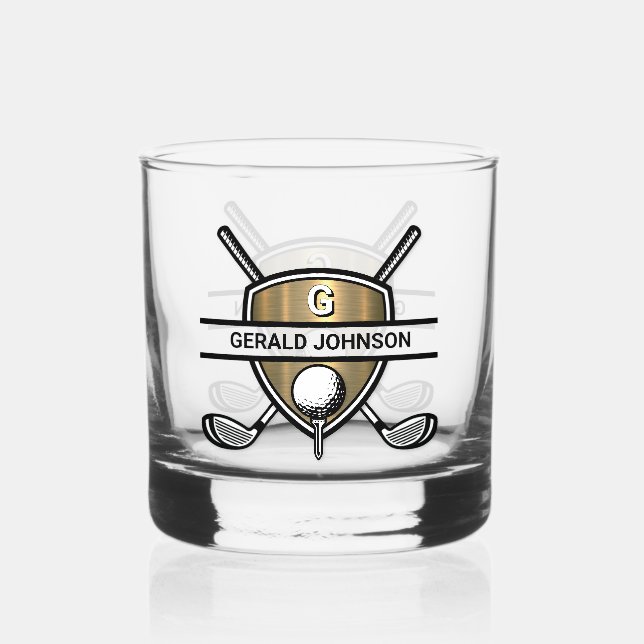 Elegant Custom Golf Monogram Design Whiskey Glass (Front)