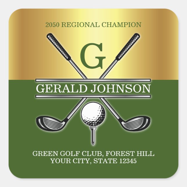 Elegant Custom Golf Monogram Square Sticker (Front)