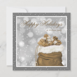 Elegant Custom Grey Gold Snow Happy Holiday Cards