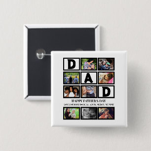 Elegant Custom  Happy Fathers Day 9 Photo Collage  15 Cm Square Badge