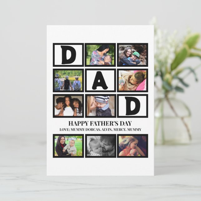 Elegant Custom  Happy Fathers Day 9 Photo Collage  Holiday Card (Standing Front)