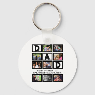 Elegant Custom Happy Fathers Day 9 Photo Collage Key Ring