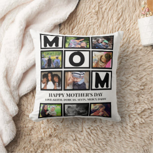 Elegant Custom Happy Mothers Day 9 Photo Collage Cushion