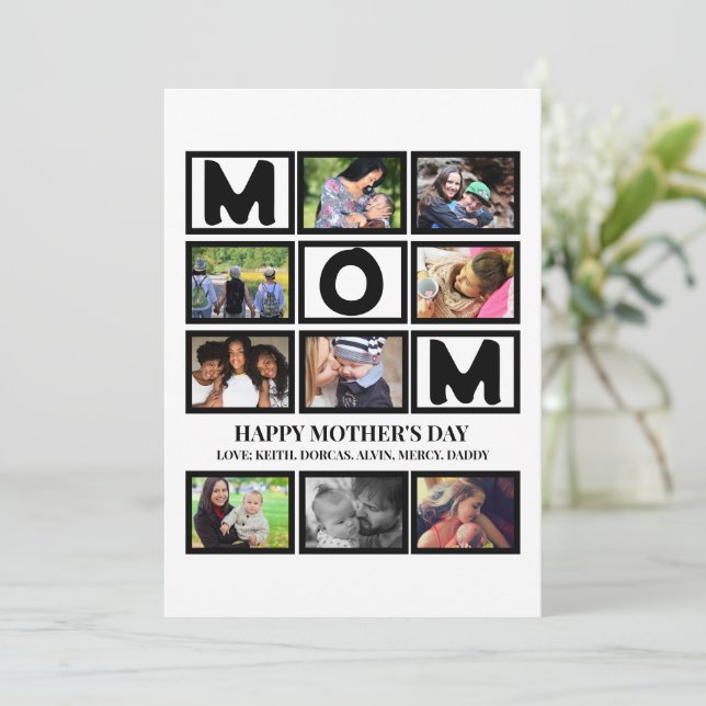 Elegant Custom  Happy Mothers Day 9 Photo Collage  Holiday Card (Standing Front)