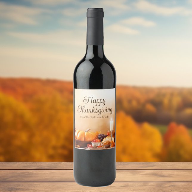 Elegant Custom Happy Thanksgiving Dinner Party Wine Label (Creator Uploaded)