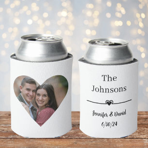Elegant Custom Heart Photo Wedding Can Cooler