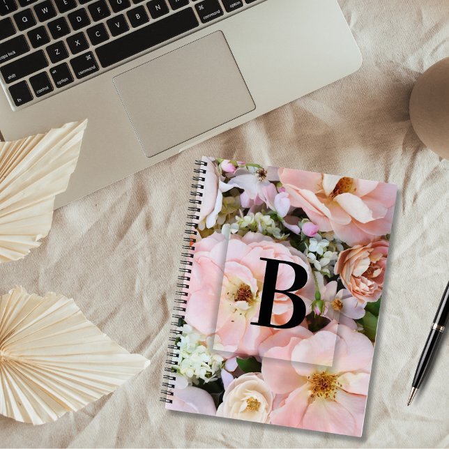 Elegant Custom Initial Letter B Roses Monogram  Notebook (Creator Uploaded)