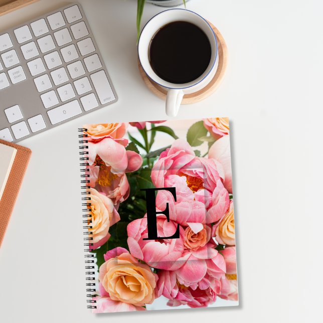 Elegant Custom Initial Letter E Roses Monogram  Notebook (Creator Uploaded)