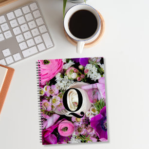 Elegant Custom Initial Letter Q Roses Monogram  Notebook