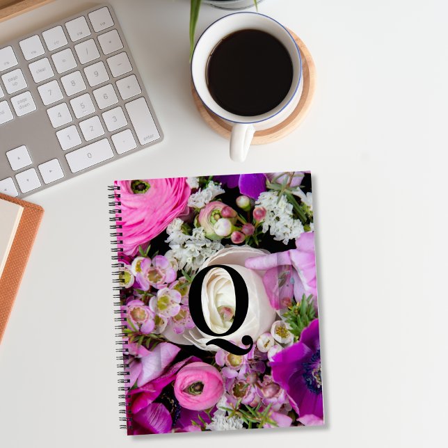 Elegant Custom Initial Letter Q Roses Monogram  Notebook (Creator Uploaded)