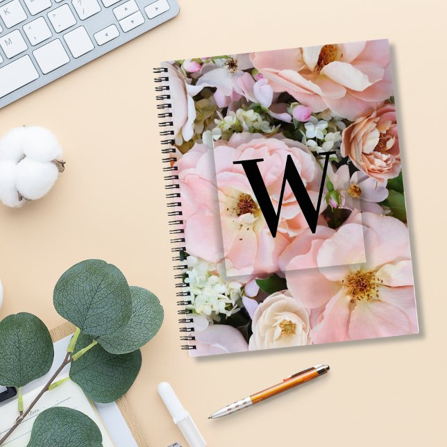 Elegant Custom Initial Letter W Roses Monogram  Notebook (Creator Uploaded)