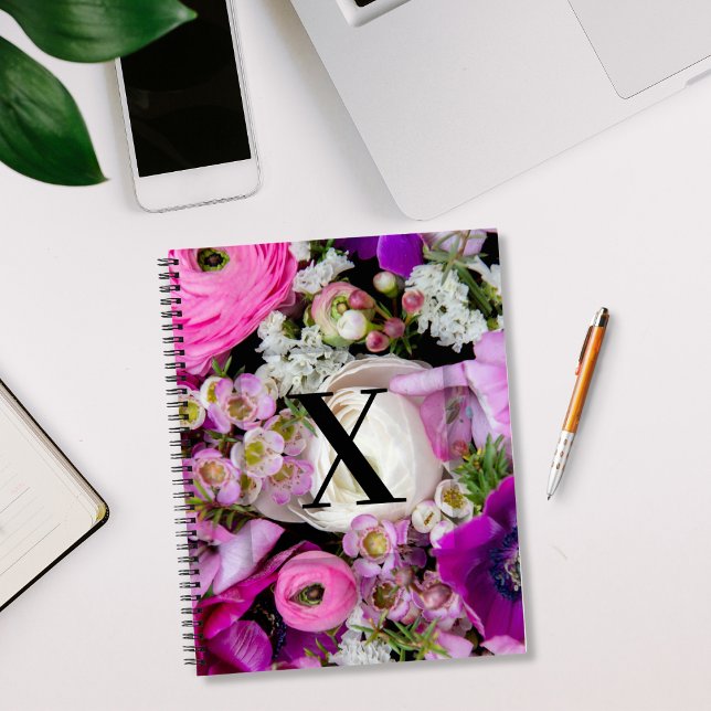Elegant Custom Initial Letter X Roses Monogram  Notebook (Creator Uploaded)