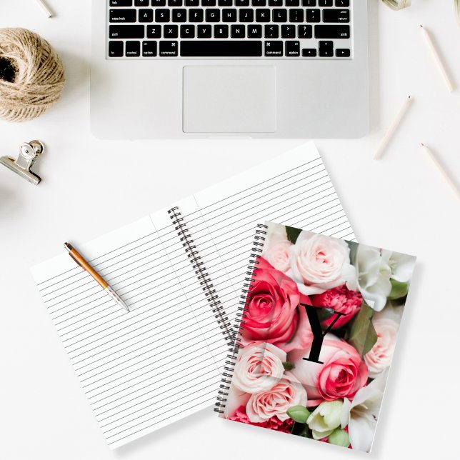 Elegant Custom Initial Letter Y Roses Monogram  Notebook (Creator Uploaded)