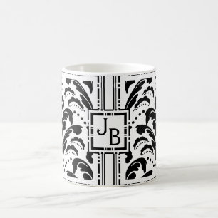 Elegant Custom Initials Floral Art Deco Damask Coffee Mug