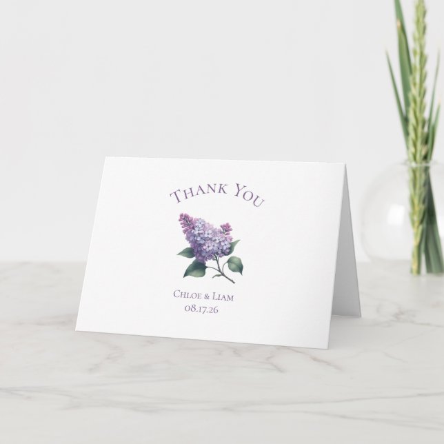 Elegant Custom Lilac Flower Wedding Thank You Card (Front)