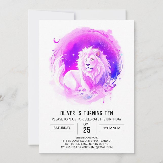 Elegant Custom Lion Birthday Invitation (Front)