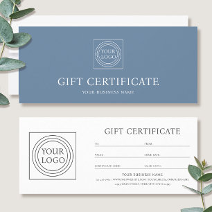 Elegant Custom Logo Blue Gift Certificate Voucher
