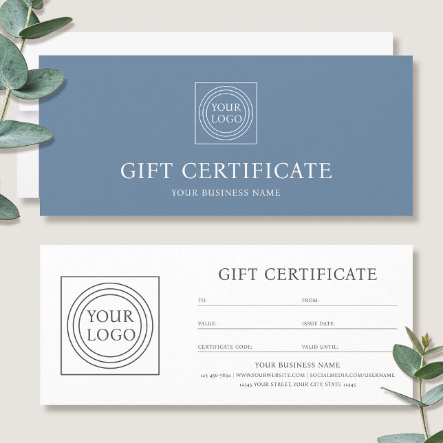 Elegant Custom Logo Blue Gift Certificate Voucher (Creator Uploaded)