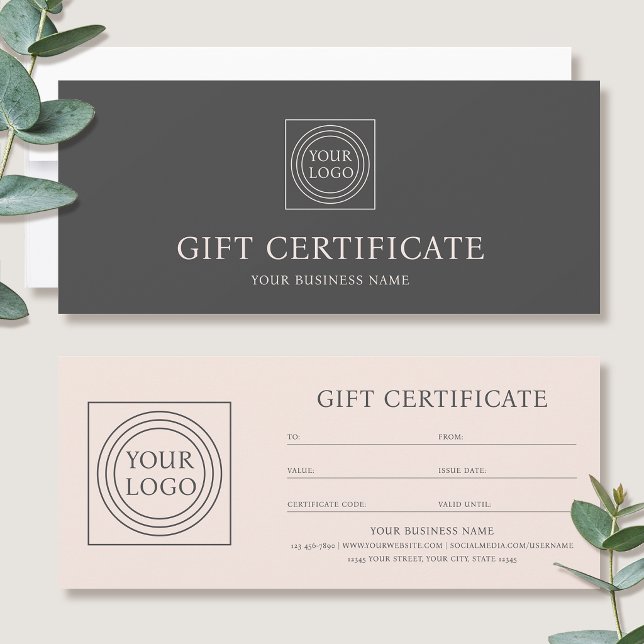 Elegant Custom Logo Gift Certificate Pink Grey (Creator Uploaded)