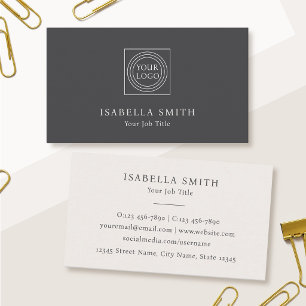 Elegant Custom Logo Minimalist Off-White Grey Business Card