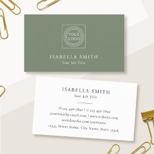 Elegant Custom Logo Minimalist Sage Green Business Card