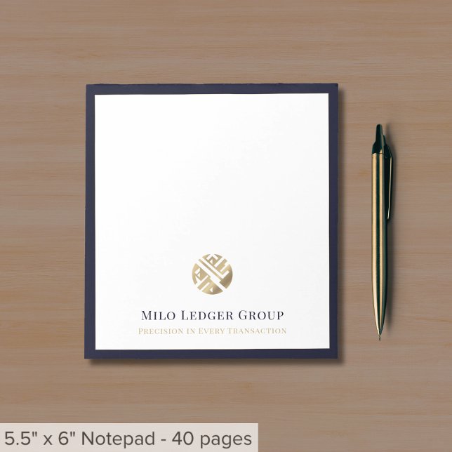 Elegant Custom Logo Navy Blue Border Notepad (Creator Uploaded)