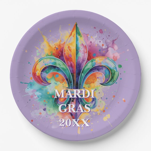 Elegant Custom Mardi Gras Colors Paper Plate (Front)