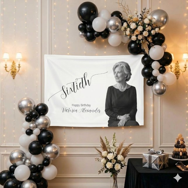 Elegant Custom Milestone Photo Sixty Celebration Banner (legant Custom Milestone Photo Sixty Celebration Poster)