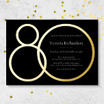 Elegant Custom Minimalist Black 80th Birthday Gold<br><div class="desc">Elegant Custom Minimalist Black 80th Birthday Gold Foil Invitation. Minimalist birthday invitation design, simple yet classy and elegant with real gold foil. Great for a black & gold themed party! This is a customisable template, if you need some help customising it simply contact the designer by clicking on the 'Message'...</div>