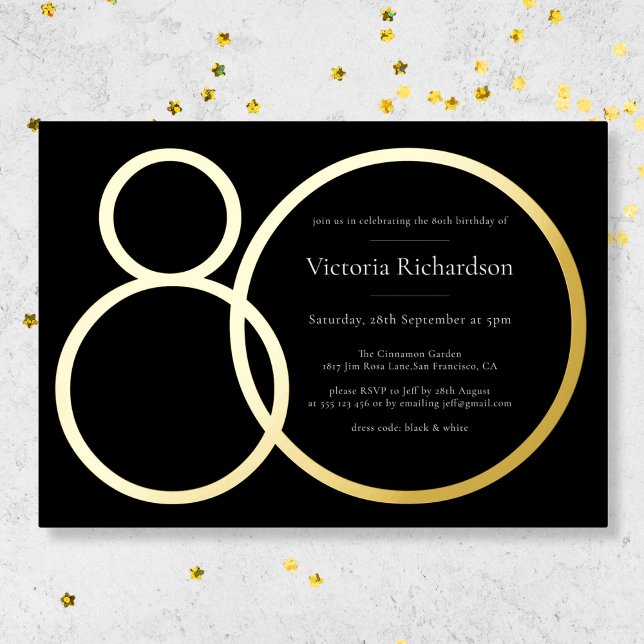 Elegant Custom Minimalist Black 80th Birthday Gold (Mockup View)