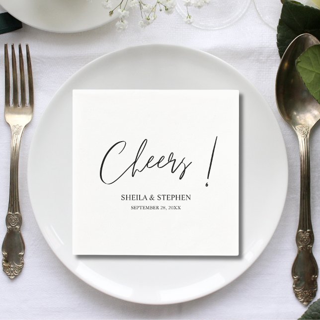 Elegant Custom Minimalist Wedding Cheers Cocktail Napkin (Creator Uploaded)
