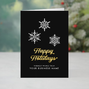 Elegant Custom Modern Corporate Logo Black & Gold Foil Holiday Card