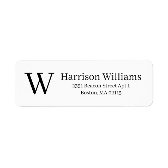 Elegant custom Monogram black white Return Address (Front)
