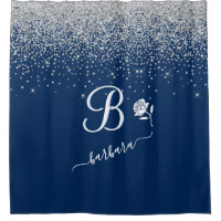 Elegant Custom Monogram Blue Silver Sparkle  