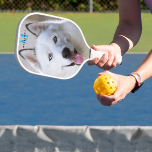 Elegant Custom Monogram Funny Dog Photo with Name  Pickleball Paddle