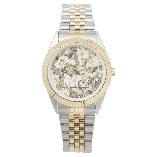 Elegant Custom Monogram Glitter Look Watch (Front)