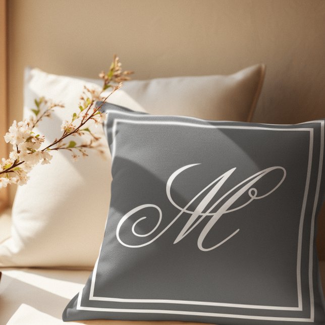 Elegant Custom Monogram Gray Throw Cushion (Creator Uploaded)