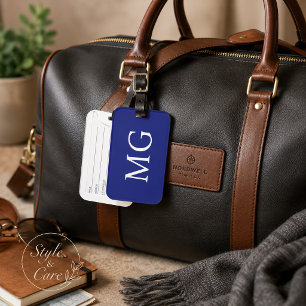 Elegant Custom Monogram Navy Travel Luggage Tag