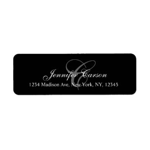 Elegant Custom Monogram Return Address Label Black