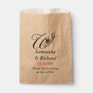 Elegant Custom Monogram W Wedding Thank You Favour Bags