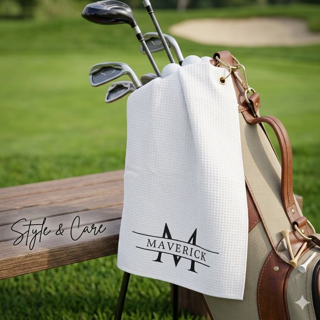 Elegant Custom Name and Initials White Golf Towel (Elegant Custom Name and Initials White Golf Towel)