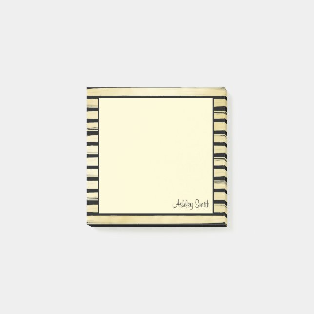 Elegant custom name black gold foil paint striped post-it notes (Front)